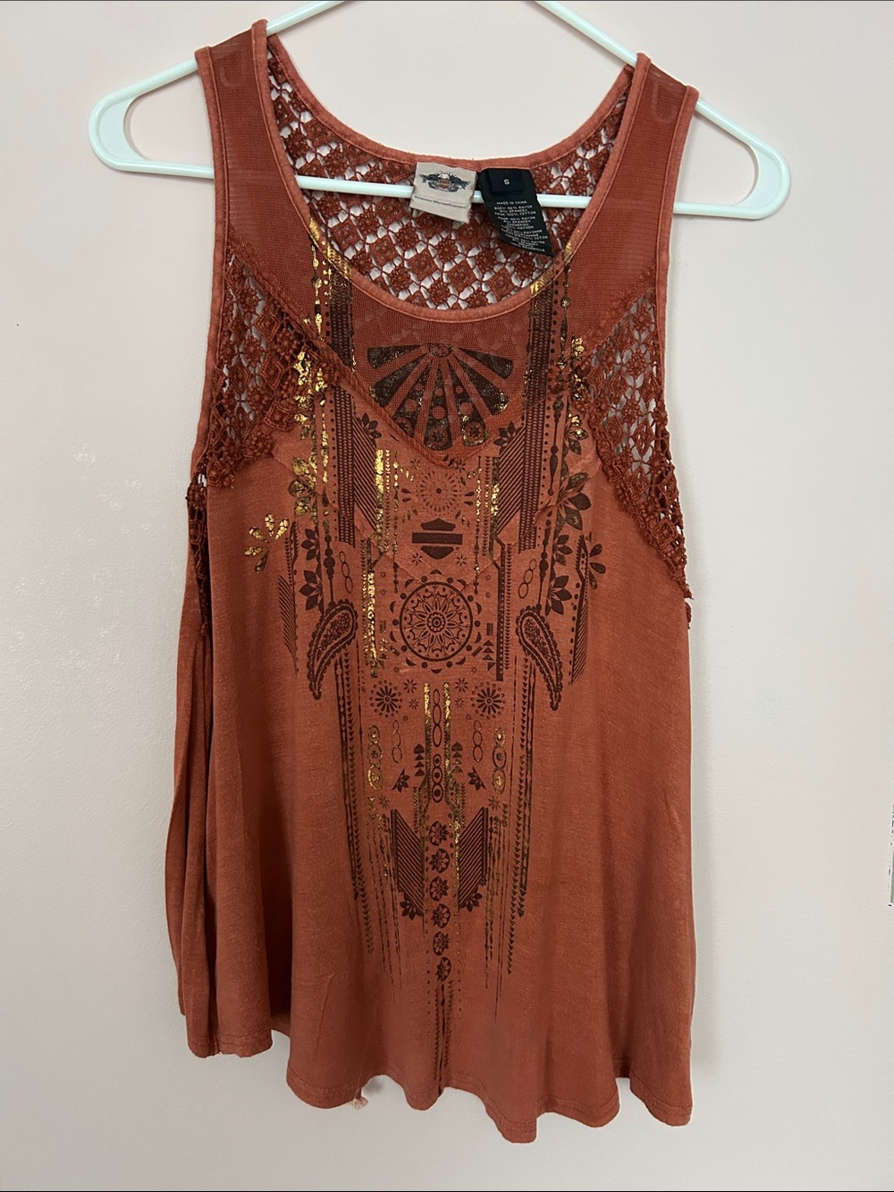 Boho Rust Lace-Trim Tank Top - Harley Davidson